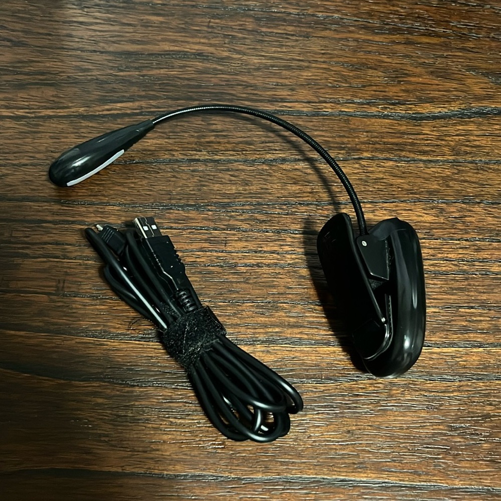 LED Book Light & Charging Cord Clip-On Warm Tone 2 Settings Rechargeable Reading